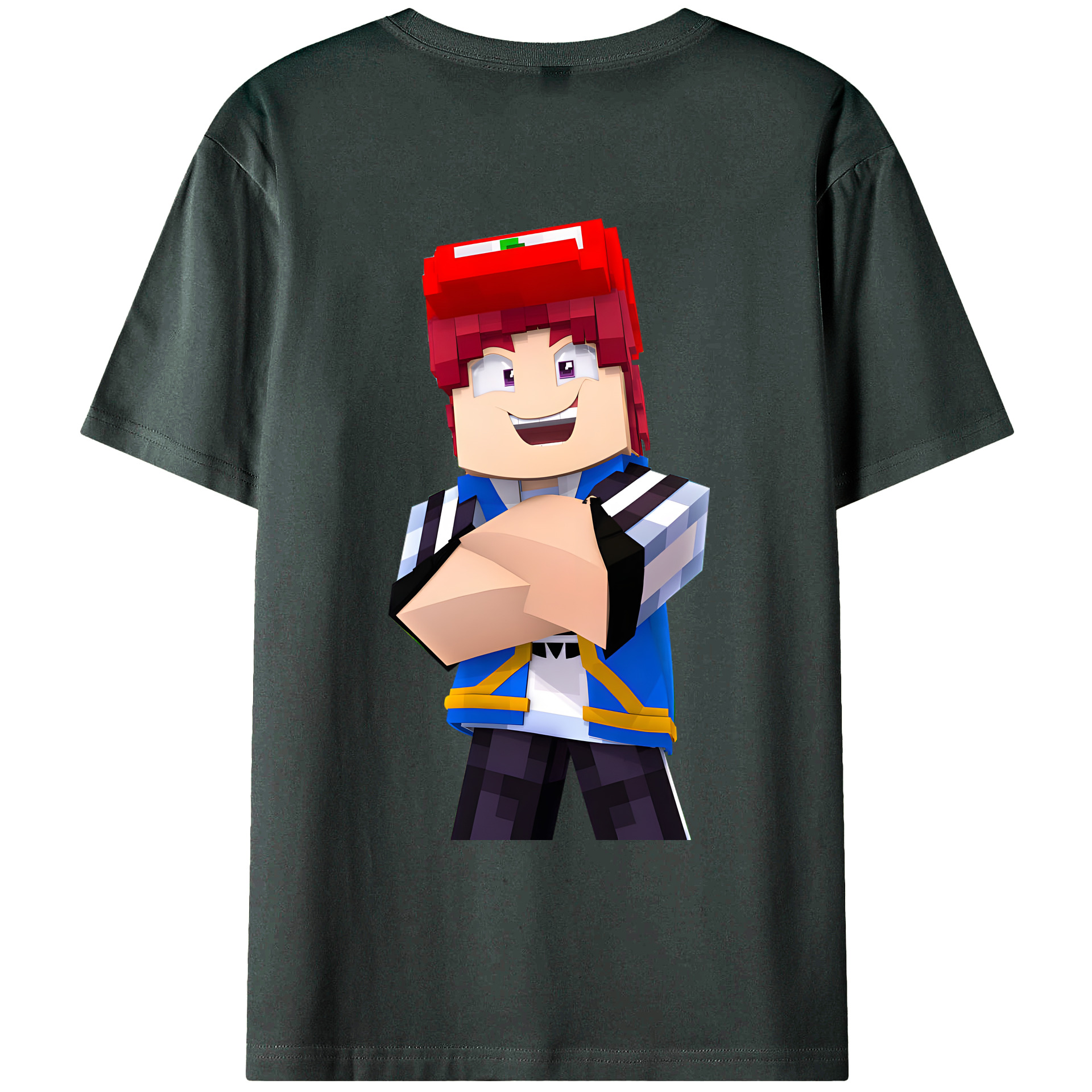 （画像用） マインクラフト ブロックの世界 Minecraft MC Block world 綿100％ メンズ半袖Tシャツ（バックプリント） 通気性